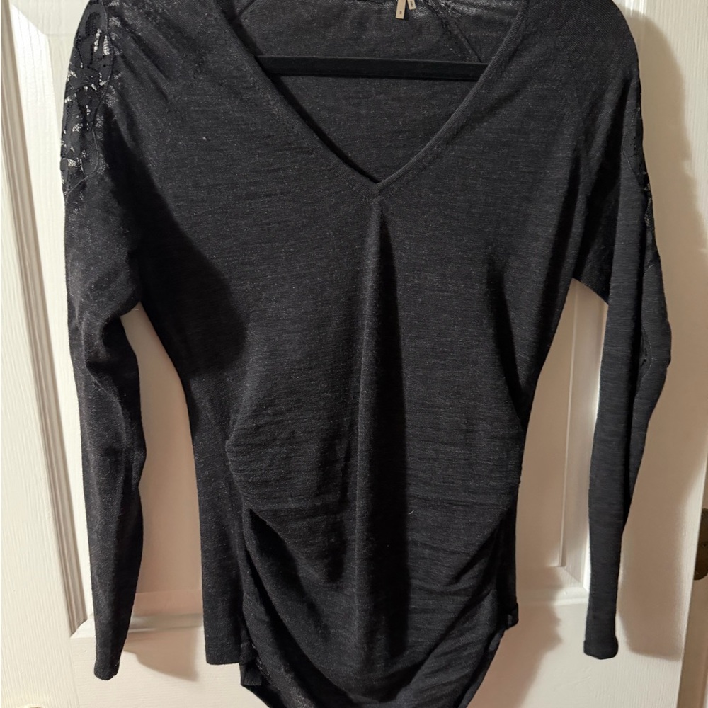 Elie Tahari Black Lace Sleeve Sweater